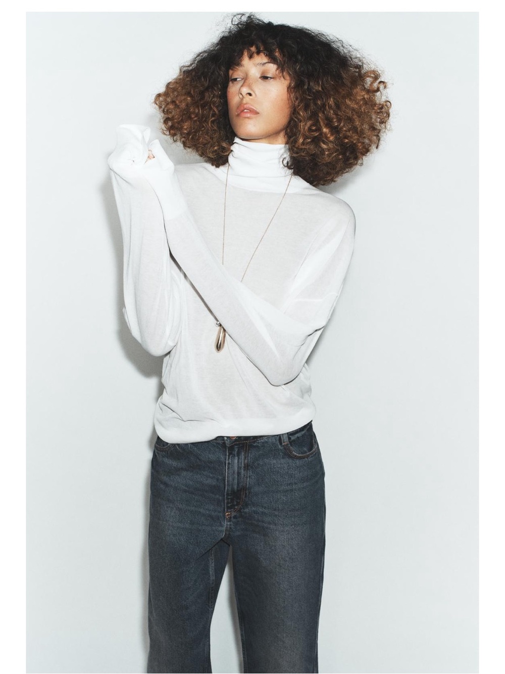 Zara NWT White Lightweight Sheer Knit Turtleneck Top S